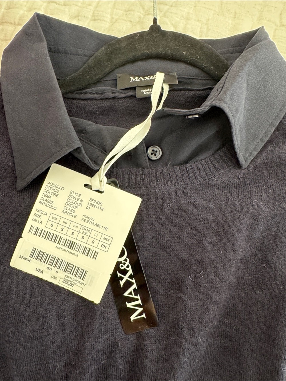 Max & Co. Navy Layered-Collar Knit Mini Dress